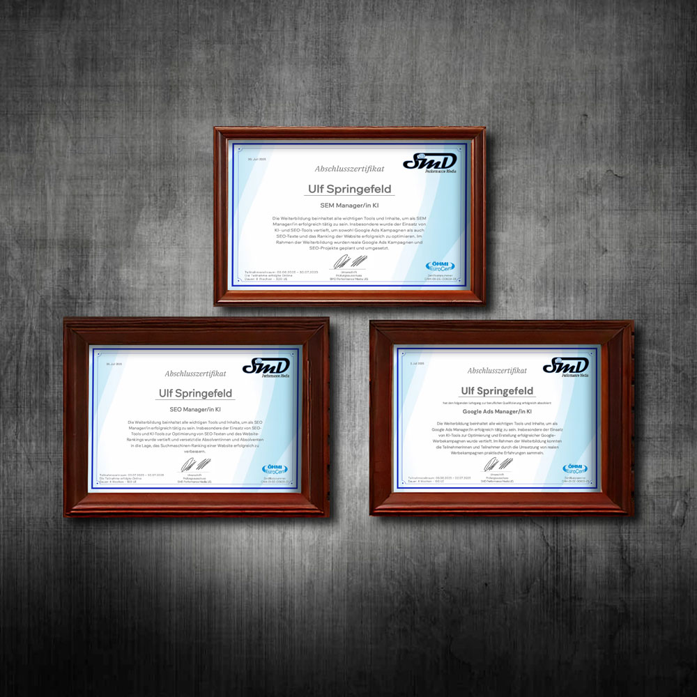 SMD_Zertifikate_web Social Media Betreuung, Recruiting, Webdesign, Social Media und Google Marketing. Zertifikate